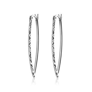 Sterling Silver Marquis Shaped Etched Hoops - A-E13